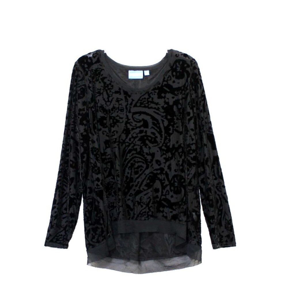 Simply Vera Wang Velvet Burnout Top Size XL Black Long Sleeve Elegant
